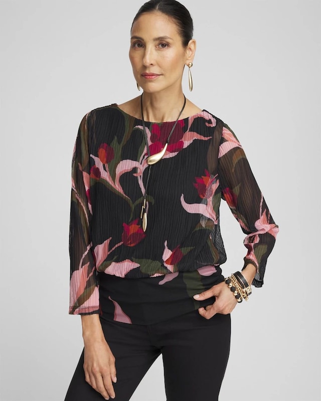Textured Mesh Banded Hem Top - image 1